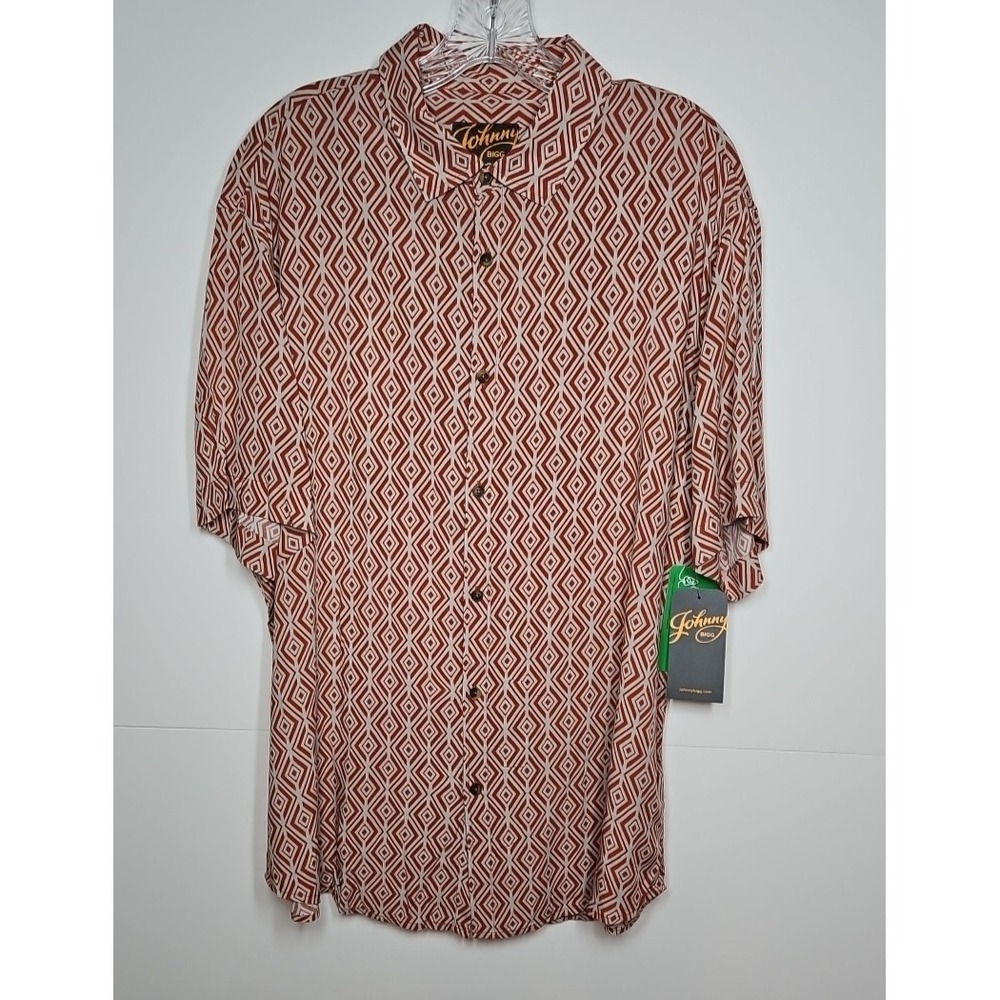 Johnny Bigg Men's Geometric Print Short Sleeve Button Up‎ Shirt Size Large NWT